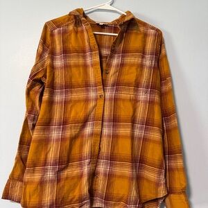 SO Plaid Button-Up Shirt in Orange and Burgundy